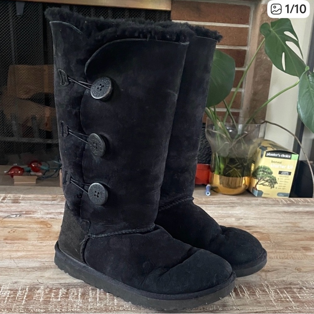 UGG Black Winter Boots with Triple Button Accents